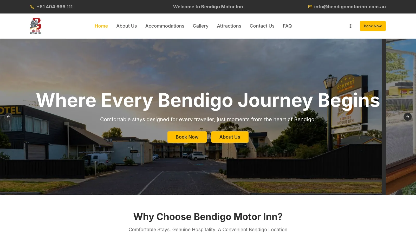 Showcase of Bendigo Motor Inn - Motel Website - web solution for clients in USA, Australia, UAE